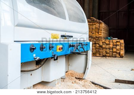 Close up image of modern miller in woodworking workshop