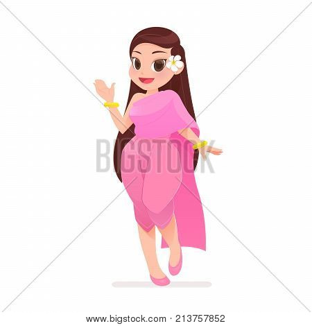 illustration thai women in thai traditional dress Traditional southeast asian costume Vector cartoon