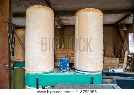 Modern sawdust filter in joinery used for cleaning air