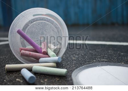 A Drawing with chalks asphalt colored crayons