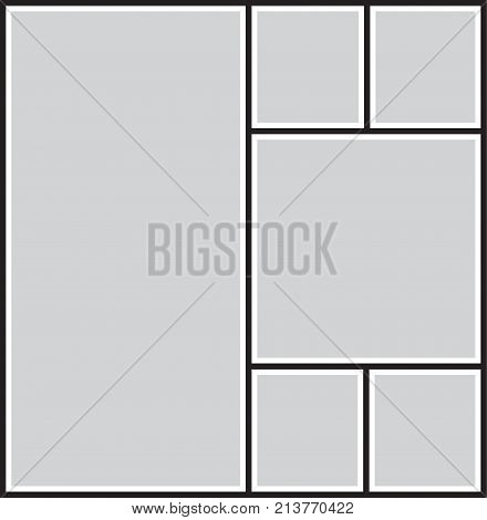 Vector frame for photos and pictures, photo collage, photo puzzle black and white