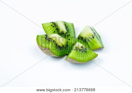 Juicy Kiwi Fruit Sliced On White