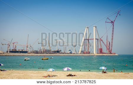 Dubai, UAE, October 6, 2015: beginning stages of construction of Dubai ferris wheel, Ain Dubai, set to be the largest in the world
