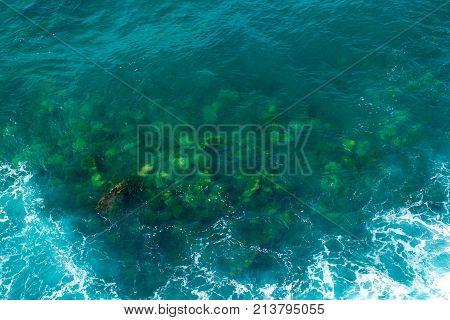 Seascape. Transparent sea of green color. View from above. Adriatic Sea