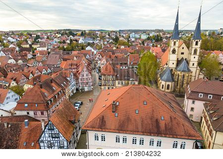 Panoramic view to red roofs of old traditional German city Bad Wimpfen, Baden-Wurttemberg, Germany