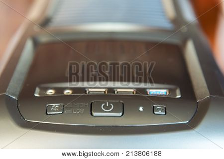 Panel on and control PC on the PC case with connectors and buttons for fan control