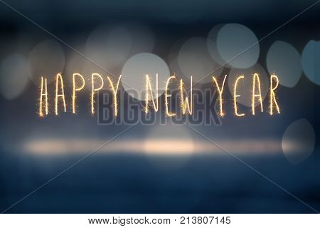 Happy New Year Sprkler Light On Aabstract Bokeh Background.