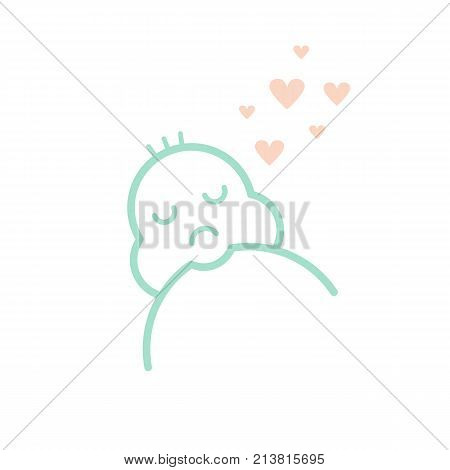 Breastfeeding vector image on which a child eats breast milk. The logo of breastfeeding in a flat line style.