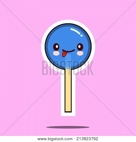 kawaii candy lollipop character cartoon emoticon face icon. Flat design  Illustration