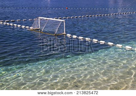 Water polo playground on the beach in Sumartin port on Brac island in Croatia
