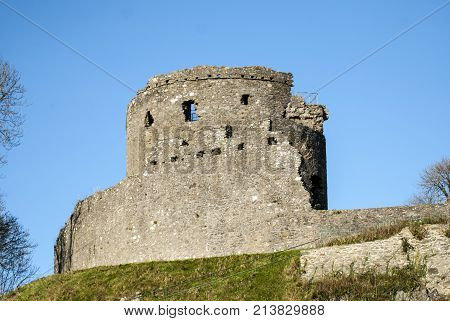 DUNDRUM - NORTHERN IRELAND - NOVEMBER 11, 2017 - Dundrum Castle ruins. Situated above the town of Dundrum, County Down in Northern Ireland.