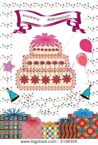 幸せな誕生日カードには、ケーキ