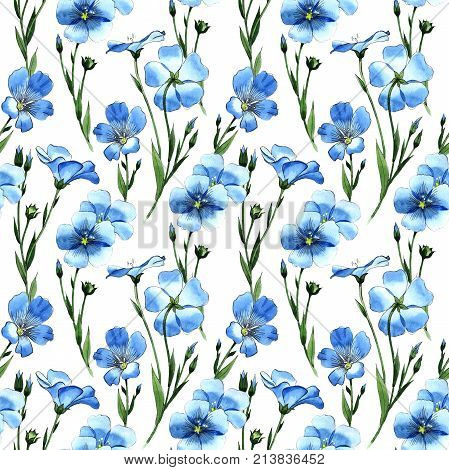 Wildflower flax  pattern in a watercolor style. Full name of the plant: flax . Aquarelle wild flower for background, texture, wrapper pattern, frame or border.