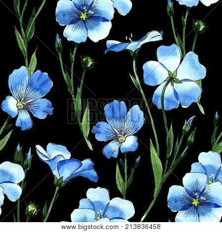 Wildflower flax  pattern in a watercolor style. Full name of the plant: flax . Aquarelle wild flower for background, texture, wrapper pattern, frame or border.