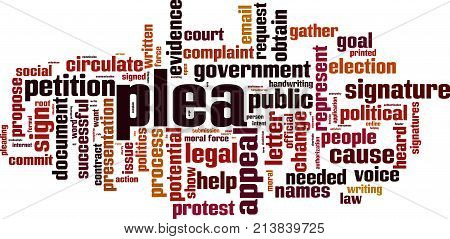 Plea word cloud concept. Vector illustration on white