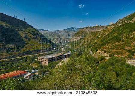 View over Apocalyptic town of Alaverdi in Armenia