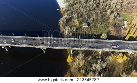 aerial view of Paton bridge in Kiev, Ukraine
