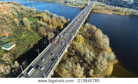 aerial view of Paton bridge in Kiev, Ukraine