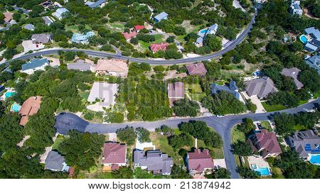 Aerial View Looking Straight Down From Above Spotted Homes Along Lake Travis Outside Of Austin , Tex