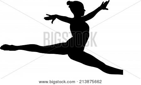 Split jump girl gymnast in competition gymnastics black silhouette