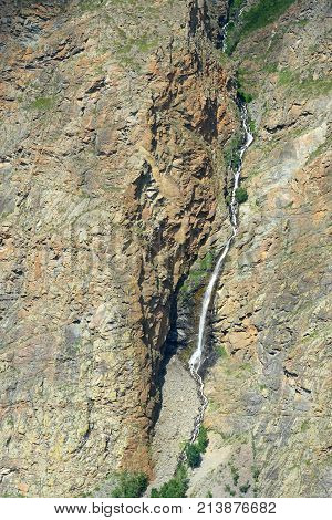 Waterfall On The River Karasu In Valley Of Chulyshman River. Altai Republic. Russia