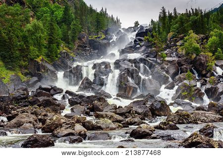 Waterfall Uchar. Altai Republic. Russia