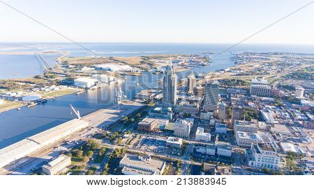 Aerial photo of downtown Mobile, Alabama port