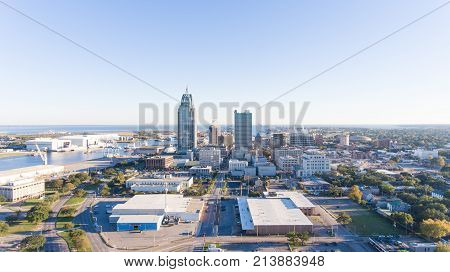 Aerial photo of downtown Mobile, Alabama port