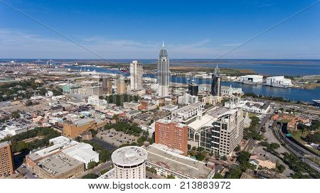Aerial photo of downtown Mobile, Alabama port