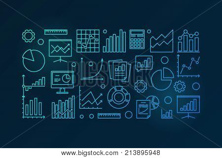 Business analysis and research blue vector illustration or banner in line style on dark background