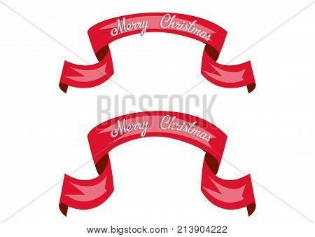 Red glossy ribbon vector banners set. Merry Christmas. Tape. Eps 10