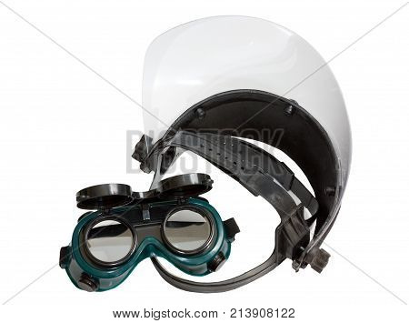 Protective mask welding glasses isolated on white background
