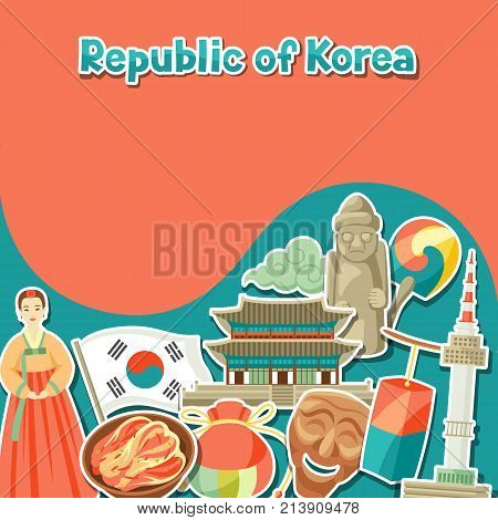 Korea background design. Korean traditional sticker symbols and objects.
