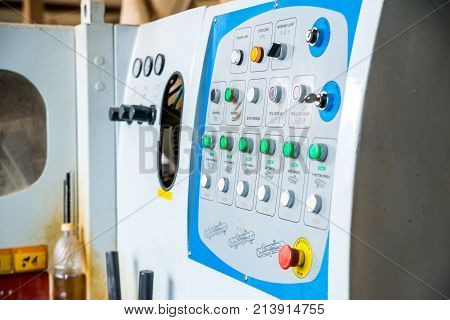 Close up image of modern miller in woodworking workshop