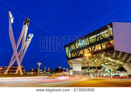 Porsche Museum Stuttgart At Night Germany Art Architecture Copyspace