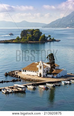 Corfu Greece Vlachernon Vlacherna Church Kanoni Island Portrait Format Traveling Sea