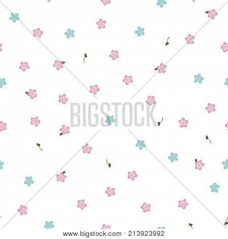 Seamless floral pattern forget-me-not blue and pink flowers. Myosotis gentle flower pattern on white background, vector, eps 10
