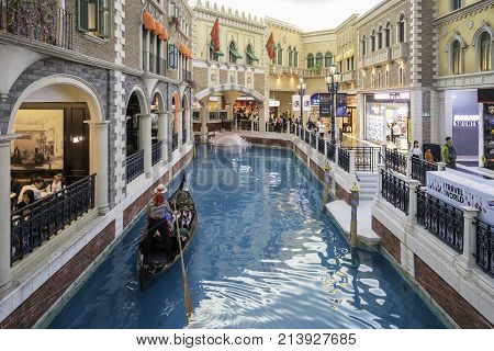 Macau (Macao) China - October 15 2017 : The Venetian Macau interior view. Macau is the gambling capital of Asia.