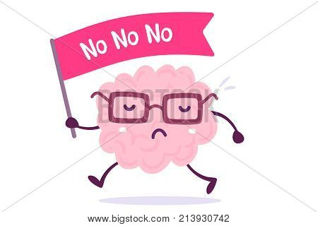 Vector Illustration Of Pink Color Human Brain With Glasses Goes With The Flag On White Background.