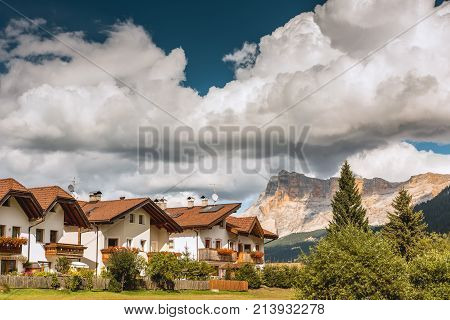 summer village in Val Gardena South Tirol, Dolomites mountains, Italy