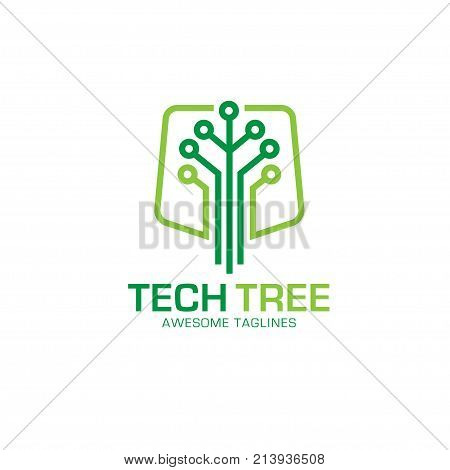 tech tree logo concept- vector logo concept illustration. green network logo sign. Computer technology logo. Vector logo template.