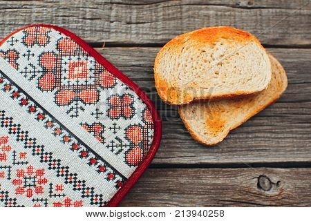 On Wooden Background, On The Boards Of Toasted Bread