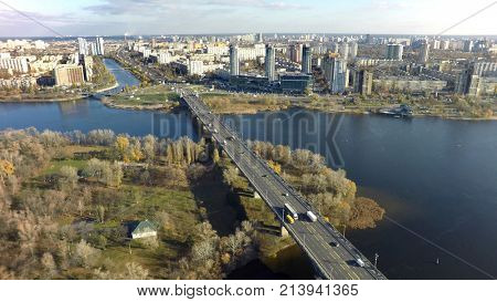 aerial view of Paton bridge in Kiev, Ukraine