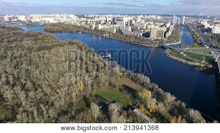 aerial view of Paton bridge in Kiev, Ukraine