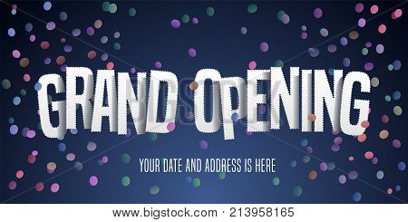 Grand opening vector banner poster illustration. Nonstandard design element with cut out letters for opening ceremony