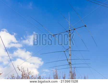 Three mobile phone communication tower transmission signal.