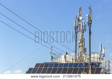 Three mobile phone communication tower transmission signal.