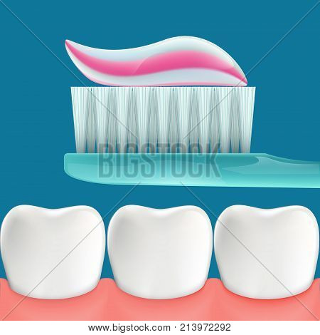 Human teeth and toothbrush with toothpaste. Oral hygiene. Stock Vector illustration.