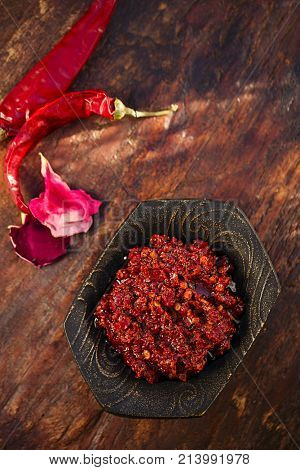 Traditional home-made  rose harissa - morrocan red hot chilles paste