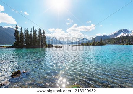 Hike to turquoise waters of picturesque Garibaldi Lake near Whistler, BC, Canada. Very popular hike destination in British Columbia.